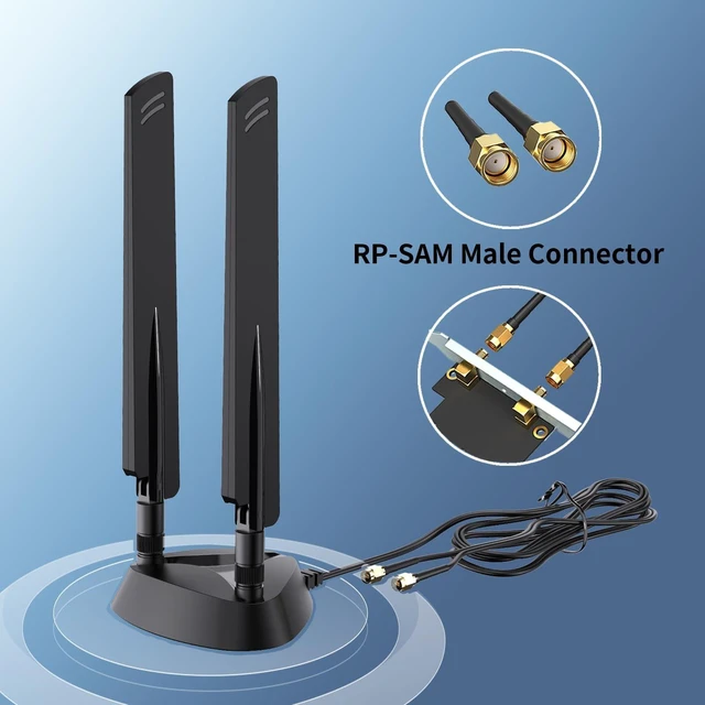 Alt view image 9 of 10 - QFly WiFi 6e Tri-Band Antenna 6GHz/5GHz/2.4GHz RP-SMA Wi-Fi Antennas with Magnetic Base and 6.5ft Extension Cable for PC Desktop Computer PCIE Wireless Card Adapter Router