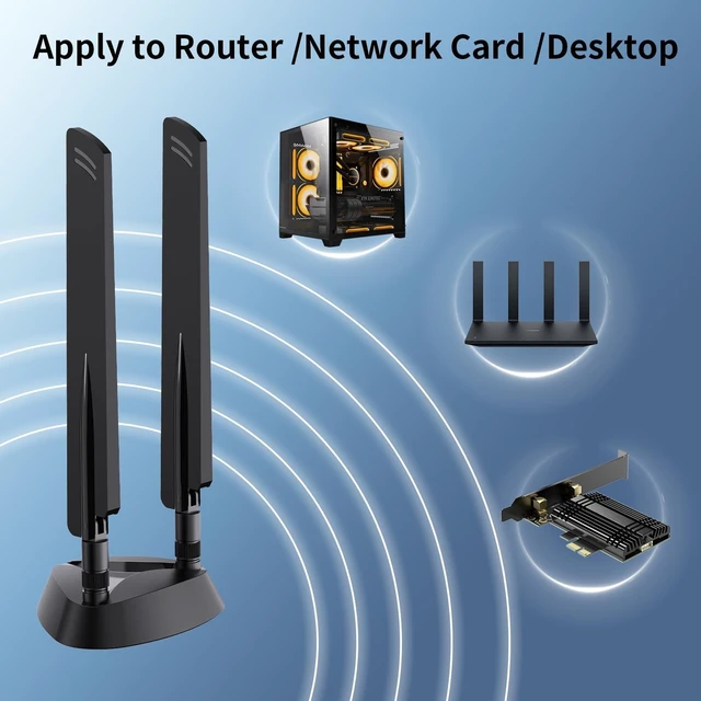 Alt view image 10 of 10 - QFly WiFi 6e Tri-Band Antenna 6GHz/5GHz/2.4GHz RP-SMA Wi-Fi Antennas with Magnetic Base and 6.5ft Extension Cable for PC Desktop Computer PCIE Wireless Card Adapter Router