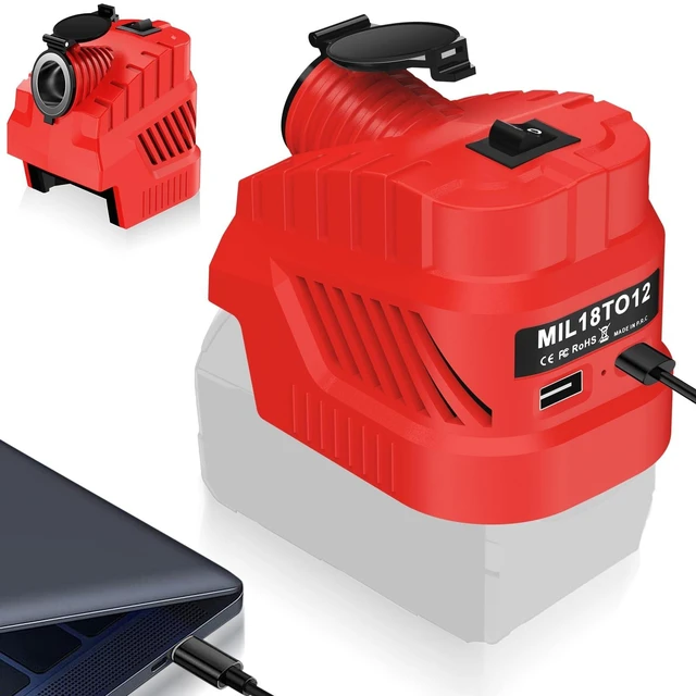 Alt view image 6 of 10 - YNDZ Step Down Converter for Milwaukee M18 18V Battery, 18V to 12V 20A 240W DC Power Supply with Cigarette Lighter Socket, USB A & TypeC 27W Fast Charging Port for Car Truck Golf Cart RC Vehicle