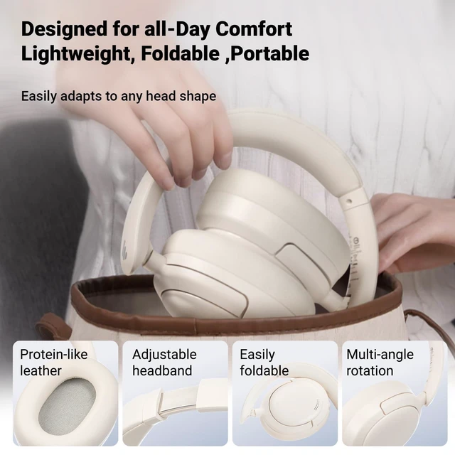 Alt view image 10 of 10 - Edifier V80 Hybrid Active Noise Cancelling Headphones, True Wireless Over Ear Bluetooth Headset with 45H Playtime Hi-Res Audio Fast Charging Multipoint Connection for Travel Home Office - Ivory