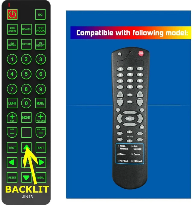 Alt view image 6 of 10 - Replacement Remote Control for Velodyne Subwoofer Digital Drive Series 1812 181 SMS -1 DD12BG (with Oversized and Green Backlight Buttons)