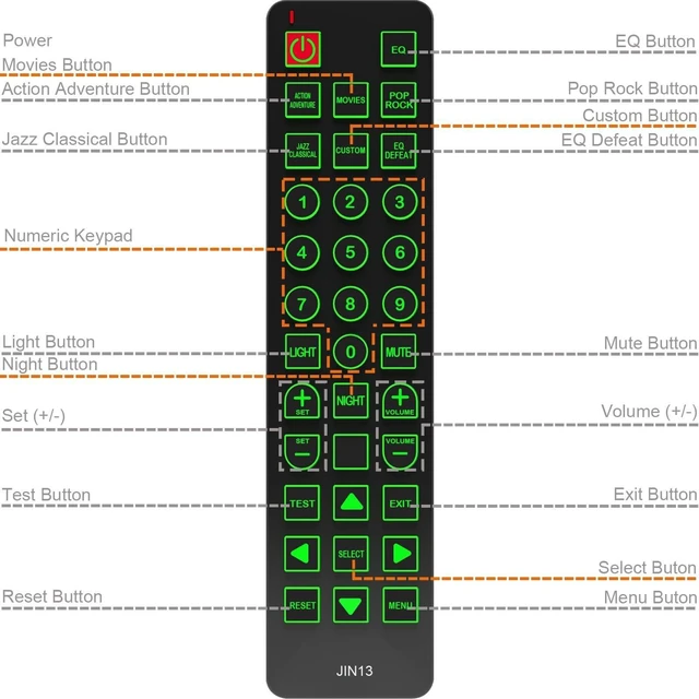 Alt view image 8 of 10 - Replacement Remote Control for Velodyne Subwoofer Digital Drive Series 1812 181 SMS -1 DD12BG (with Oversized and Green Backlight Buttons)