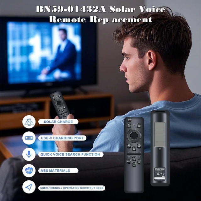 Alt view image 7 of 10 - BN59-01432A Solar Voice Remote Replacement for Samsung TV (2023-2024) - Rechargeable, Compatible with Neo QLED, The Frame & 8K Smart TVs, 4 Shortcut Buttons (BN59-01432A)