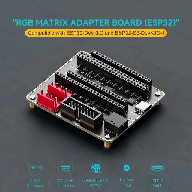 Alt view image 7 of 10 - RGB Matrix Adapter Board (E) for ESP32-DevKitC V4 & ESP32-S3-DevKitC-1, HUB75 RGB LED Matrix Panel Interface, Dual Power Input USB-C 5V/4A or DC 5V/8A, 2VH-4P 5V/4A Output
