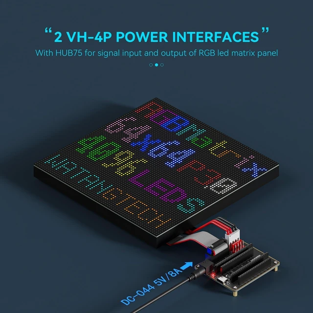 Alt view image 9 of 10 - RGB Matrix Adapter Board (E) for ESP32-DevKitC V4 & ESP32-S3-DevKitC-1, HUB75 RGB LED Matrix Panel Interface, Dual Power Input USB-C 5V/4A or DC 5V/8A, 2VH-4P 5V/4A Output