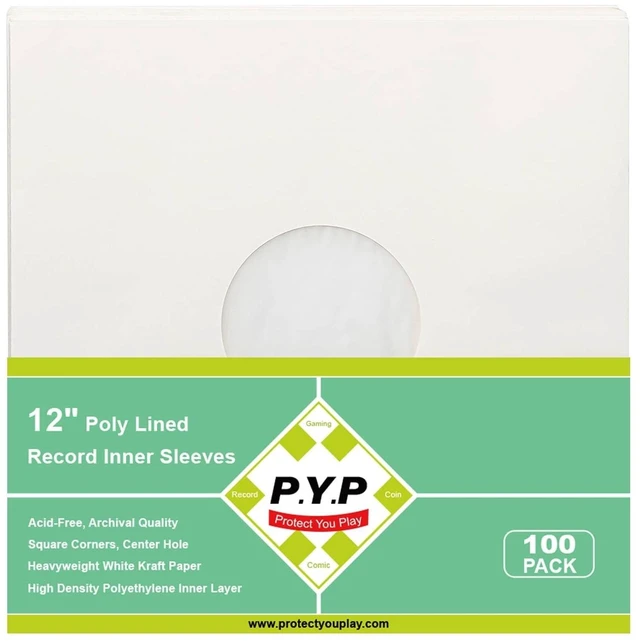 Alt view image 6 of 10 - 100ct 12-Inch Poly-Lined Record Inner-Sleeves - White Kraft Paper for 33 RPM LP Vinyl Record Albums, Center Hole, Heavyweight Record Jacket Covers for Vinyl Records Collection Storage