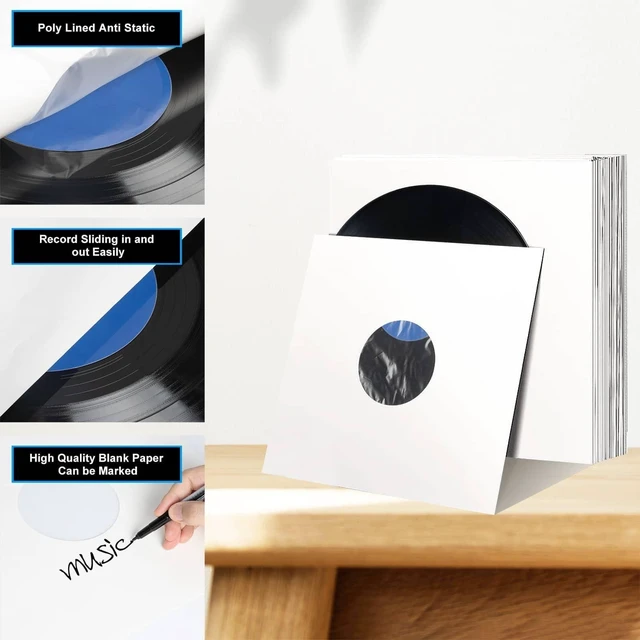 Alt view image 8 of 10 - 100ct 12-Inch Poly-Lined Record Inner-Sleeves - White Kraft Paper for 33 RPM LP Vinyl Record Albums, Center Hole, Heavyweight Record Jacket Covers for Vinyl Records Collection Storage