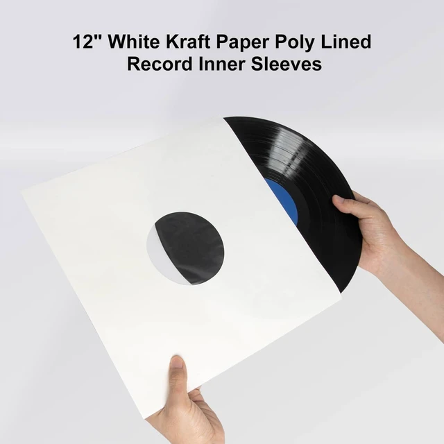 Alt view image 9 of 10 - 100ct 12-Inch Poly-Lined Record Inner-Sleeves - White Kraft Paper for 33 RPM LP Vinyl Record Albums, Center Hole, Heavyweight Record Jacket Covers for Vinyl Records Collection Storage