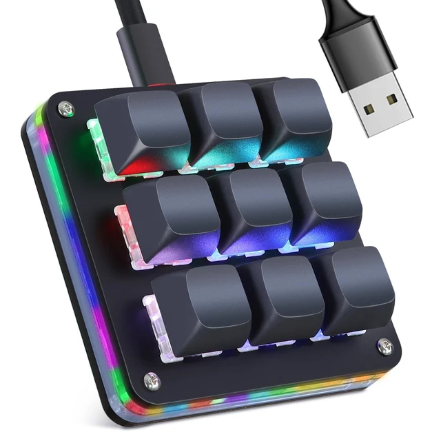 Alt view image 6 of 10 - Koolertron Macro Programmable Keypad, One Handed Programmable Mechanical Keyboard, RGB Blue Switch Hot Swappable, 9 Keys Backlit Keypad for Working and Gaming, Black