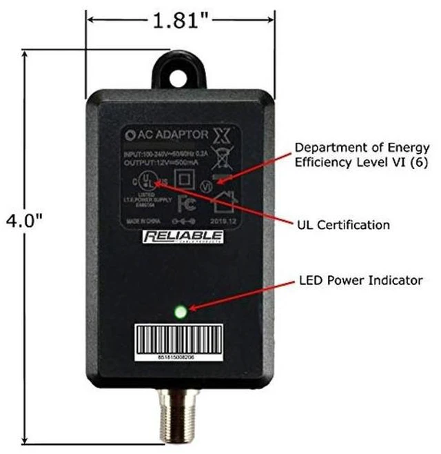 Alt view image 5 of 6 - Reliable Cable Power Supply, High Efficiency OEM Replacement Wall Mount Coax Adapter for CATV Drop Amplifiers 12V 500mA (0.5A) with F-Type Connection, DoE Level VI Rated