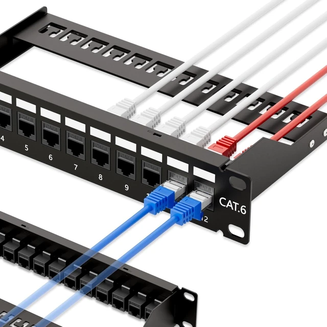 Alt view image 6 of 10 - iwillink 10Gbps Patch Panel 12 Port, 10-Inch Through Coupler RJ45 Cat6 Patch Panel with Back Bar, Wallmount or Rackmount, Compatible with Cat5, Cat5e, Cat6 Cabling