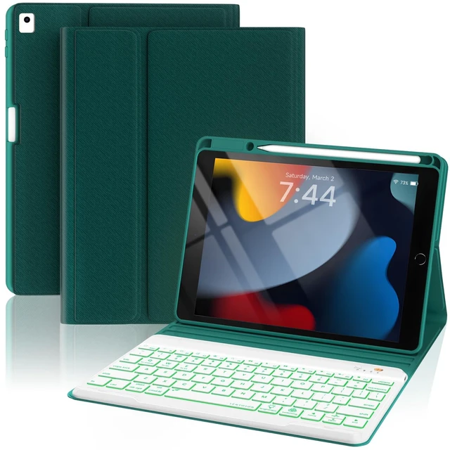 Alt view image 6 of 10 - OPAKIT Keyboard Case for iPad 10.2'' 9th/8th/7th Generation, 7-Color Backlit Detachable Bluetooth Keyboard and Pencil Holder, for 2021, 2019, Air 3rd, Pro 10.5'', Teal