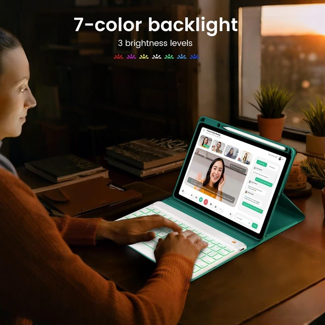 Alt view image 9 of 10 - OPAKIT Keyboard Case for iPad 10.2'' 9th/8th/7th Generation, 7-Color Backlit Detachable Bluetooth Keyboard and Pencil Holder, for 2021, 2019, Air 3rd, Pro 10.5'', Teal