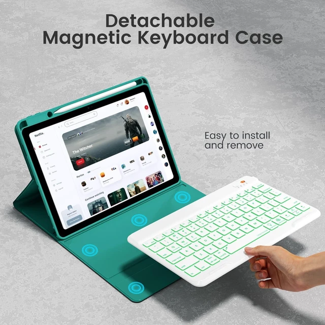 Alt view image 10 of 10 - OPAKIT Keyboard Case for iPad 10.2'' 9th/8th/7th Generation, 7-Color Backlit Detachable Bluetooth Keyboard and Pencil Holder, for 2021, 2019, Air 3rd, Pro 10.5'', Teal