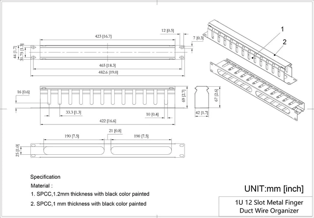 Alt view image 7 of 10 - QiaoYoubang 2 Pack- Metal 1U 19 Inch Cable Manager 12 Big Slots Horizontal Rack Mount Wire Organizer Cable Management System with Cover and Mounting Screws for 19" Network Cabinet(1UCM12S2PC)