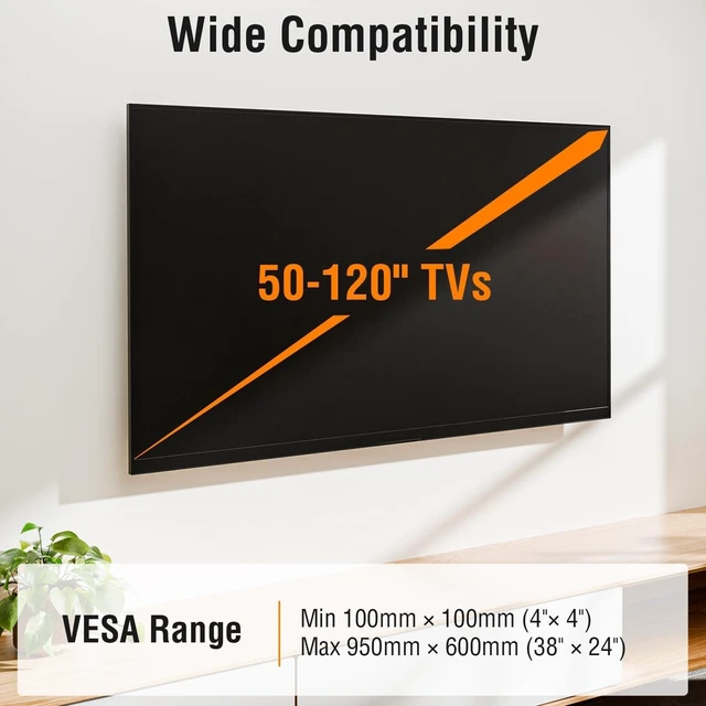 Alt view image 9 of 10 - ELIVED Fixed TV Mount for Most 50-120 Inch tvs Up to 220 lbs, Low Profile Wall Mount Fits 16"/24"/ 32"/36" Studs, TV Bracket up to VESA 950x600mm, Heavy Duty and Space Saving