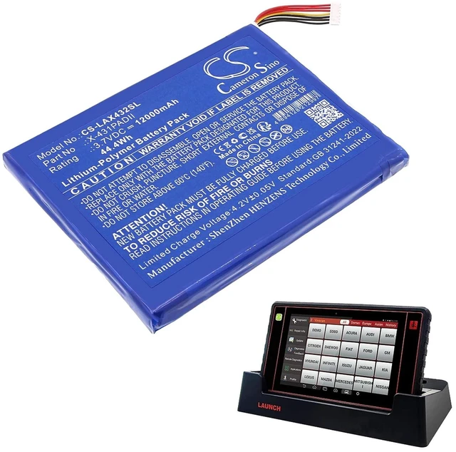 Alt view image 6 of 10 - Cameron Sino 12000mAh / 44.4Wh Replacement Battery for Launch Diagnostic Scanner X431 Pad 2, Diagnostic Scanner X431 Pad II, X-431PADII