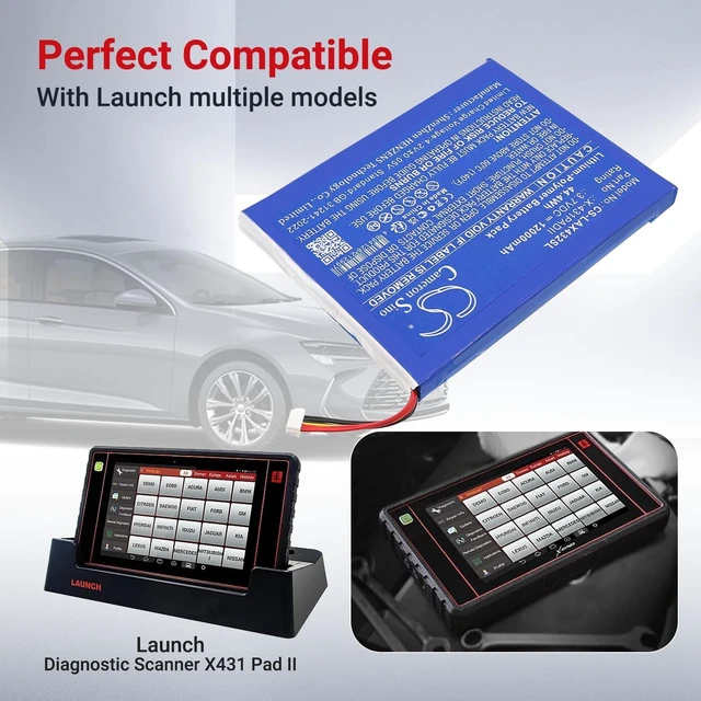 Alt view image 7 of 10 - Cameron Sino 12000mAh / 44.4Wh Replacement Battery for Launch Diagnostic Scanner X431 Pad 2, Diagnostic Scanner X431 Pad II, X-431PADII