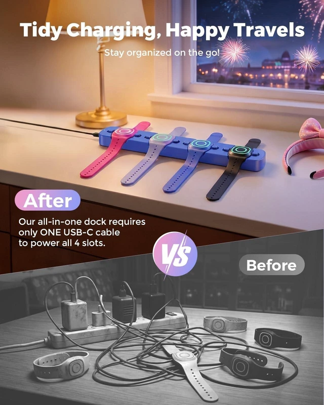 Alt view image 7 of 10 - Doohoeek Charging Station for MagicBand+ Plus Magic Band, 4-in-1 Charger Portable for Disneyland MagicBand Plus, 90 Min Full Charging Dock for Magic Band+ Disney-World Family (Blue, 4-Slot)