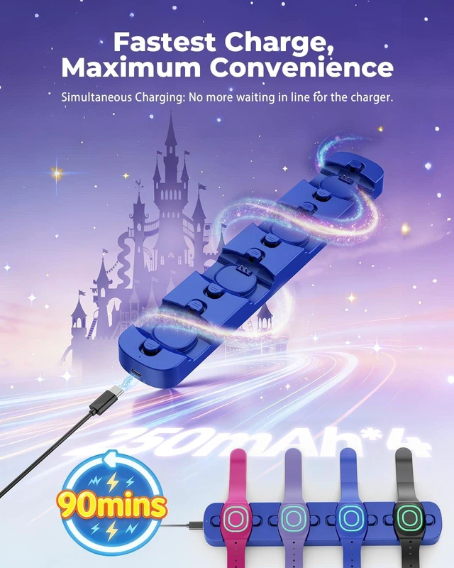 Alt view image 9 of 10 - Doohoeek Charging Station for MagicBand+ Plus Magic Band, 4-in-1 Charger Portable for Disneyland MagicBand Plus, 90 Min Full Charging Dock for Magic Band+ Disney-World Family (Blue, 4-Slot)