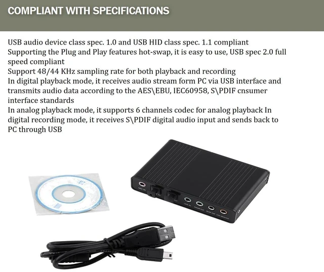 Alt view image 10 of 10 - Optical Audio Sound Card, Plug and Play USB Sound Card, SPDIF Digital Audio Input for PC