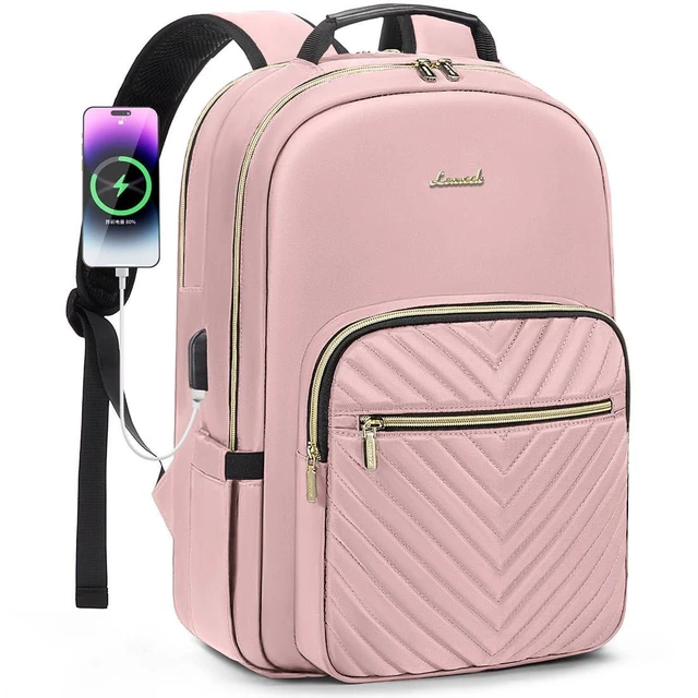 Alt view image 6 of 10 - LOVEVOOK Laptop Backpack for Women 17.3 inch,Cute Womens Travel Backpack Purse,Professional Laptop Computer Bag,Waterproof Work Business College Teacher Bags Carry on Backpack with USB Port,Pink