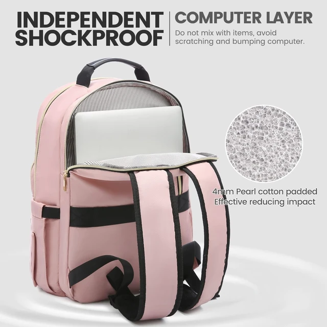 Alt view image 8 of 10 - LOVEVOOK Laptop Backpack for Women 17.3 inch,Cute Womens Travel Backpack Purse,Professional Laptop Computer Bag,Waterproof Work Business College Teacher Bags Carry on Backpack with USB Port,Pink