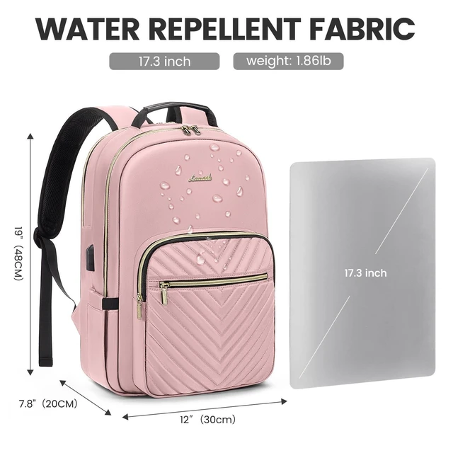 Alt view image 9 of 10 - LOVEVOOK Laptop Backpack for Women 17.3 inch,Cute Womens Travel Backpack Purse,Professional Laptop Computer Bag,Waterproof Work Business College Teacher Bags Carry on Backpack with USB Port,Pink
