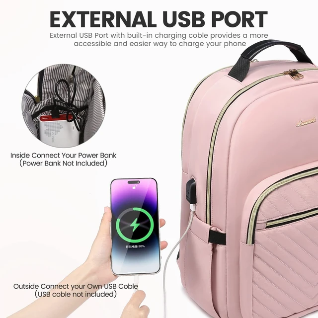 Alt view image 10 of 10 - LOVEVOOK Laptop Backpack for Women 17.3 inch,Cute Womens Travel Backpack Purse,Professional Laptop Computer Bag,Waterproof Work Business College Teacher Bags Carry on Backpack with USB Port,Pink
