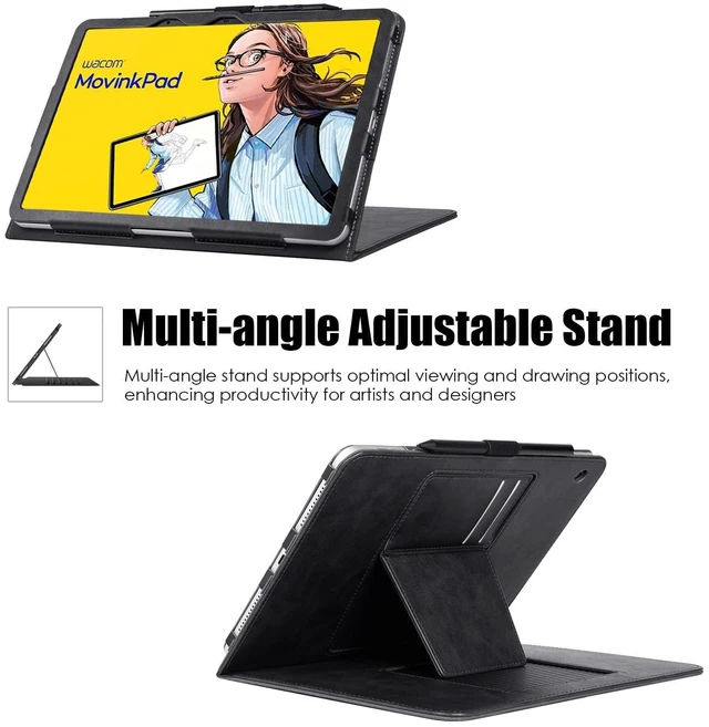 Alt view image 7 of 10 - BOZHUORUI Case for Wacom MovinkPad 11 Tablet,PU Leather Protective Folio Cover with Multiple Angles Viewing Stand & Pen Holder Loop (Rock Black)