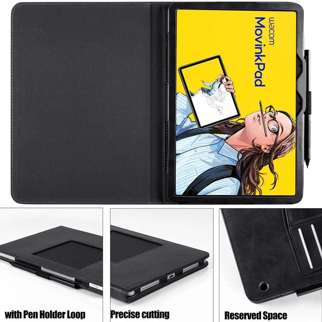 Alt view image 9 of 10 - BOZHUORUI Case for Wacom MovinkPad 11 Tablet,PU Leather Protective Folio Cover with Multiple Angles Viewing Stand & Pen Holder Loop (Rock Black)