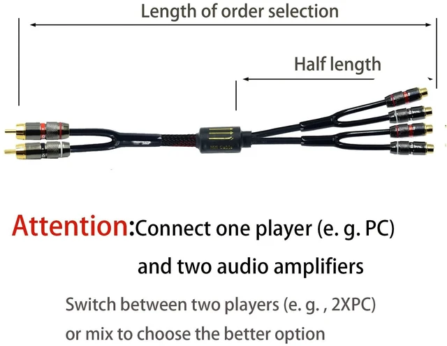 Alt view image 8 of 10 - Arklove 2ft Shielded RCA Plug Splitter Stereo Audio Video Cable 2 Male to 4 Female Dual Speaker Y Adapter Connector Extension Cord 24k Gold Plated 1 Input 2 Output