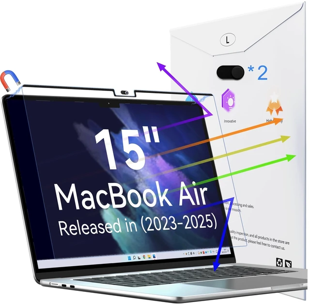 Alt view image 6 of 10 - Peslv Magnetic Anti Blue Light Screen Protector for MacBook Air 15 Inch (2023-2025, M2, M3, M4), Removable Glare Filter for 15.3" Mac Laptop Computer