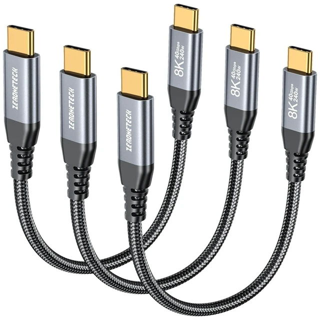 Alt view image 6 of 10 - ZeroneTeck 3-Pack 6inch Short USB C Cable for Thunderbolt 4 0.5FT, 40Gbps Data Transfer USB4, 240W PD Fast Charging, 8K USBC Monitor Display, USB C to USB C Cable for iPhone17/16,MacBook,iPad,Hub,SSD
