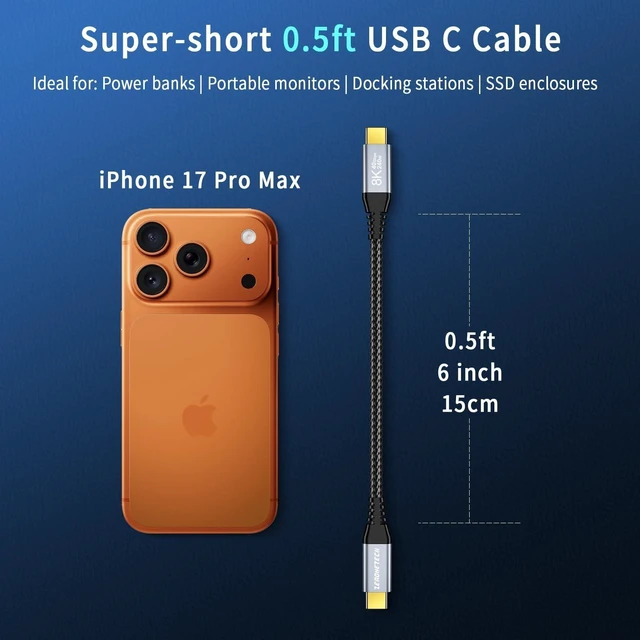 Alt view image 10 of 10 - ZeroneTeck 3-Pack 6inch Short USB C Cable for Thunderbolt 4 0.5FT, 40Gbps Data Transfer USB4, 240W PD Fast Charging, 8K USBC Monitor Display, USB C to USB C Cable for iPhone17/16,MacBook,iPad,Hub,SSD