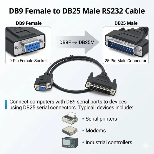 Alt view image 8 of 10 - Pidwaok DB9 Female to DB25 Male Double Shielded RS232 Serial Cable 1 Meters for Printer Connection