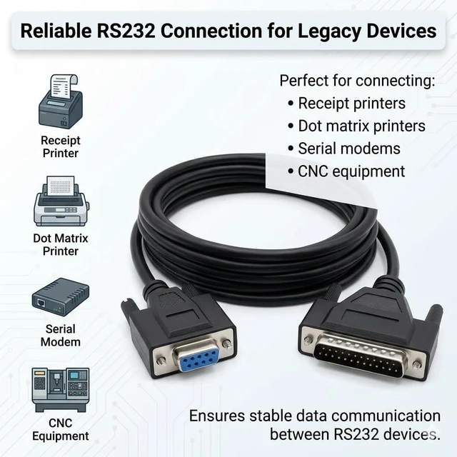 Alt view image 9 of 10 - Pidwaok DB9 Female to DB25 Male Double Shielded RS232 Serial Cable 1 Meters for Printer Connection
