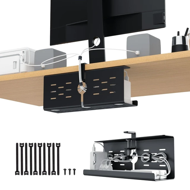 Alt view image 6 of 10 - KEEGH 16'' Under Desk Cable Management Tray, No Drill Clamp/Screws Mount, Sturdy Metal Cable Tray for Place Power Strip, Cord Management Tray for Home Office, Gaming Desk, Standing Desk, 1 Pack, Black