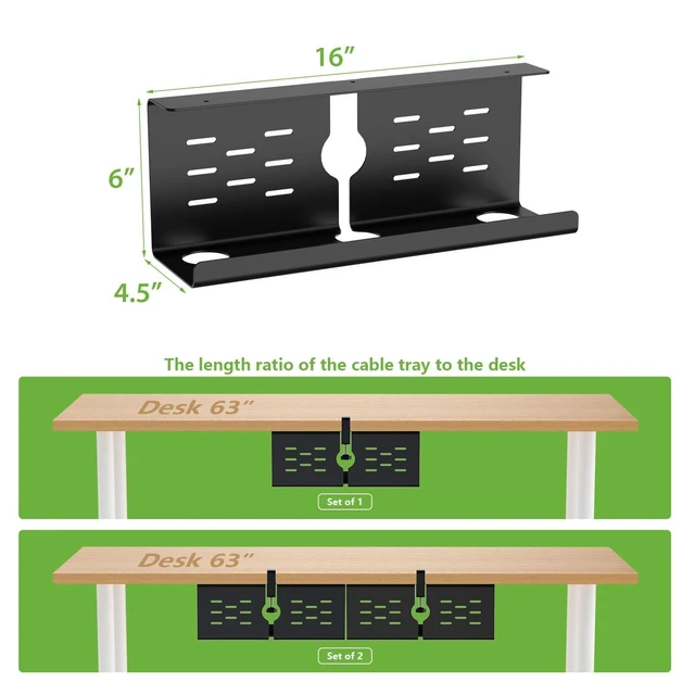Alt view image 10 of 10 - KEEGH 16'' Under Desk Cable Management Tray, No Drill Clamp/Screws Mount, Sturdy Metal Cable Tray for Place Power Strip, Cord Management Tray for Home Office, Gaming Desk, Standing Desk, 1 Pack, Black