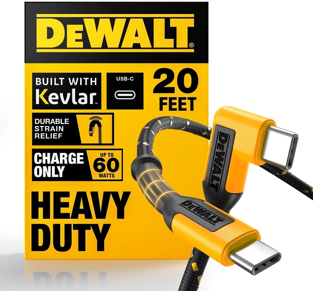 Alt view image 6 of 10 - DEWALT Heavy Duty Extra Long USB C Cable (20 ft/6M), Fast 60W Type C Charging Cable, 90Degree Connector TypeC Charger Cord for Oculus Quest, PS5 Controller, Samsung Galaxy, Z Fold/Flip (Charge O