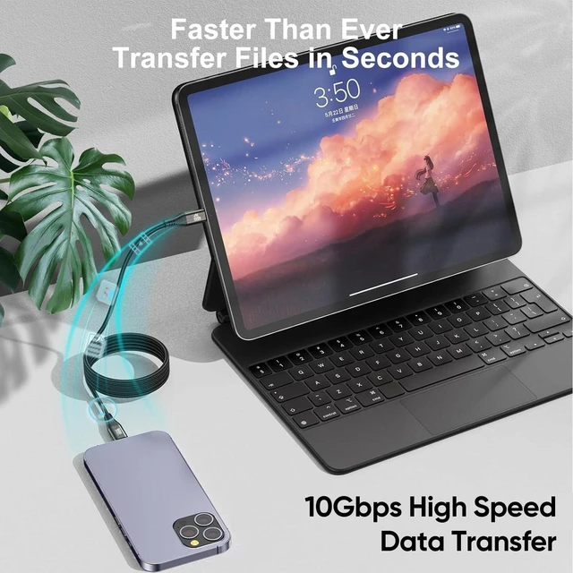 Alt view image 10 of 10 - 20 FT USB C Cable Long USB C 3.2 Gen 2 Cord 20FT, Full-Featured USBC to C Fast Charging/Monitor Video/Data Cable(4K@60Hz,100W, 10Gbps) for USBC Hub VR,iPhone 17-15 PM,Sam-sung,MacBook Pro,Camera-6M