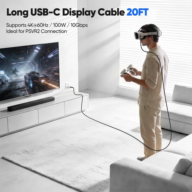 Alt view image 8 of 10 - 20 FT USB C Cable Long USB C 3.2 Gen 2 Cord 20FT, Full-Featured USBC to C Fast Charging/Monitor Video/Data Cable(4K@60Hz,100W, 10Gbps) for USBC Hub VR,iPhone 17-15 PM,Sam-sung,MacBook Pro,Camera-6M