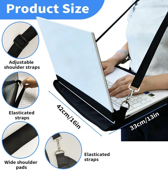 Alt view image 7 of 10 - Play as Pro Portable Laptop Harness for Walking,16" Adjustable Wearable Laptop Stand,Secure Walking Laptop Harness Easily fits with Flexible Strap for Tablets E-Readers Notebook Notepad Standing Desk