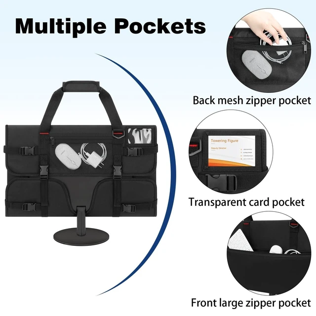 Alt view image 8 of 10 - doksmeria Monitor Carrying Case, Monitor Travel Case for 27" LCD Screens and Monitors, Protective Monitor Bag Computer Monitor Dust Covers with Padded Velvet Lining & Adjustable Shoulder Strap
