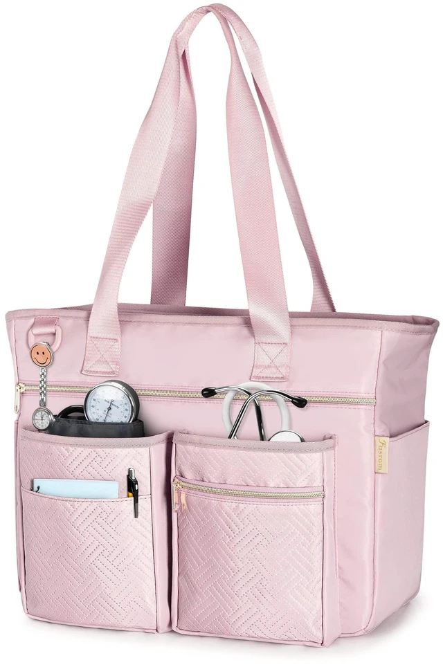 Alt view image 6 of 10 - Fasrom Nurse Tote Bag for Work Nurses with Laptop Sleeve, Home Health Clinical Bag for Nursing Students and Medical Assistant, Pink (Patent Pending)
