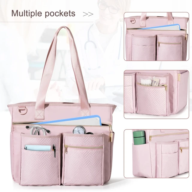 Alt view image 10 of 10 - Fasrom Nurse Tote Bag for Work Nurses with Laptop Sleeve, Home Health Clinical Bag for Nursing Students and Medical Assistant, Pink (Patent Pending)