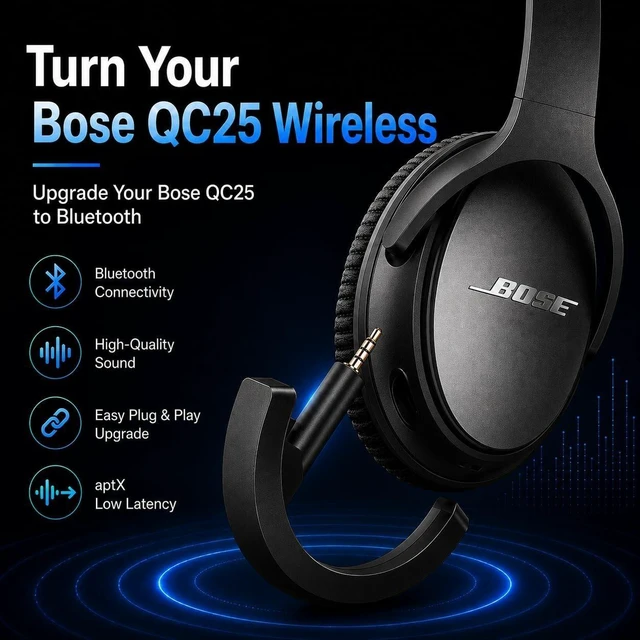 Alt view image 7 of 10 - YOCOWOCO Upgraded aptX Wireless Bluetooth Adapter for Bose QuietComfort 25 QC 25Headphones with Mic/Volume Control, Black