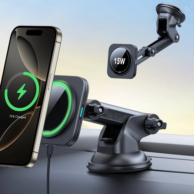 Alt view image 5 of 8 - ESR for 15W MagSafe Car Mount Charger, for MagSafe Car Charger, Suction Cup Magnetic Wireless Car Charging, Dashboard Car Phone Mount for iPhone 17e/17/16/15/14/13/12, S26/S25, Pixel 10, Fast Charging