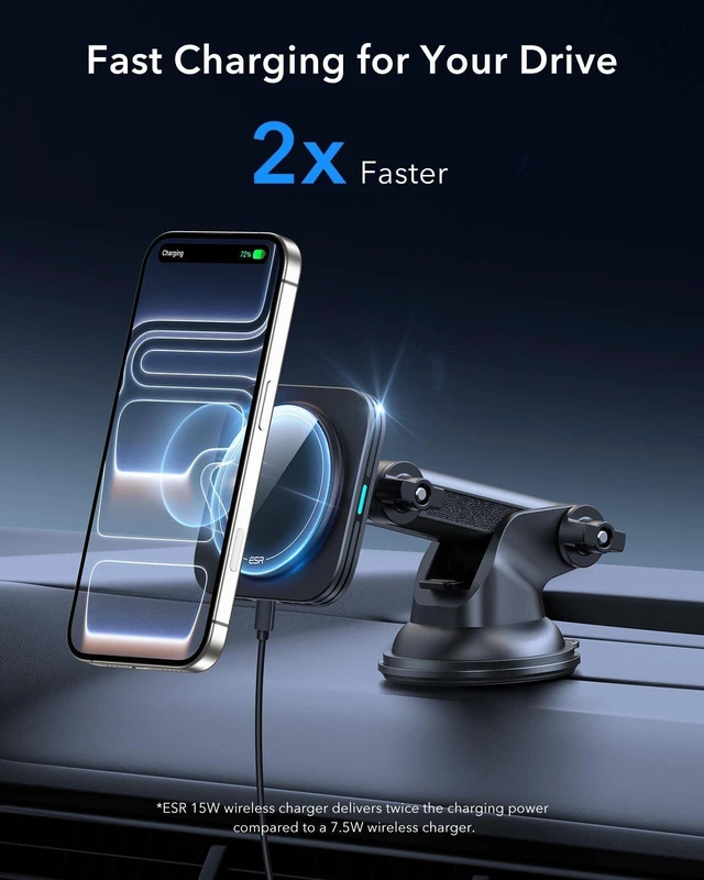 Alt view image 6 of 8 - ESR for 15W MagSafe Car Mount Charger, for MagSafe Car Charger, Suction Cup Magnetic Wireless Car Charging, Dashboard Car Phone Mount for iPhone 17e/17/16/15/14/13/12, S26/S25, Pixel 10, Fast Charging