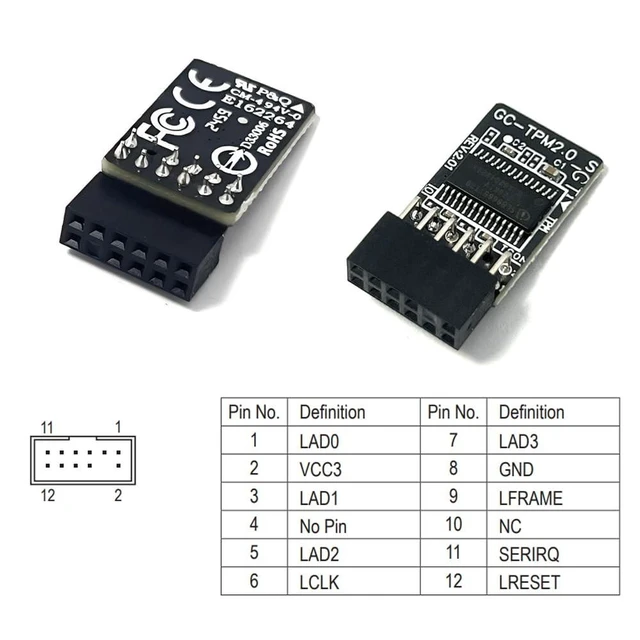 Alt view image 7 of 10 - TPM 2.0 Module GC-TPM2.0_S LPC 12Pin with SLB9665 for Gigabyte B360 HD3,B360 HD3P,B360 Gaming 3 WiFi,B360M Gaming HD,B360M D2V,B360M D3V,B360M HD3,B360M DS3H,B360M D3H GSM,B360M Power